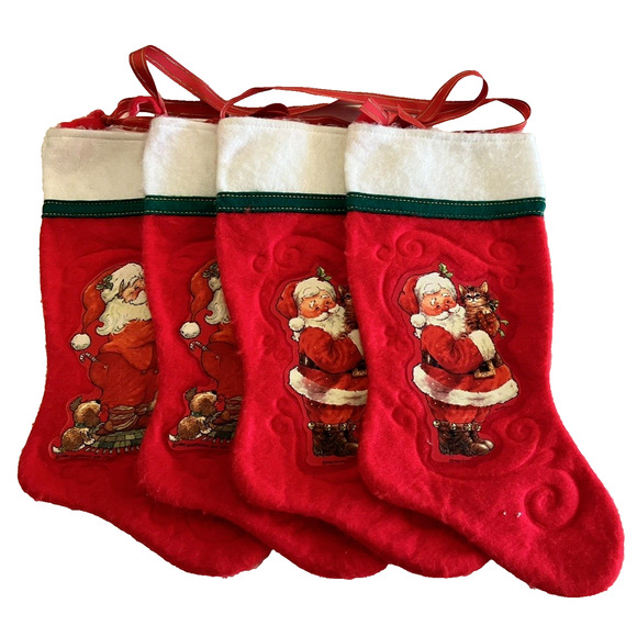 Vtg Lot of 4 GIORDANO ART Christmas Stockings Santa Clause Kitten Pinocchio 1983 - Picture 1 of 6